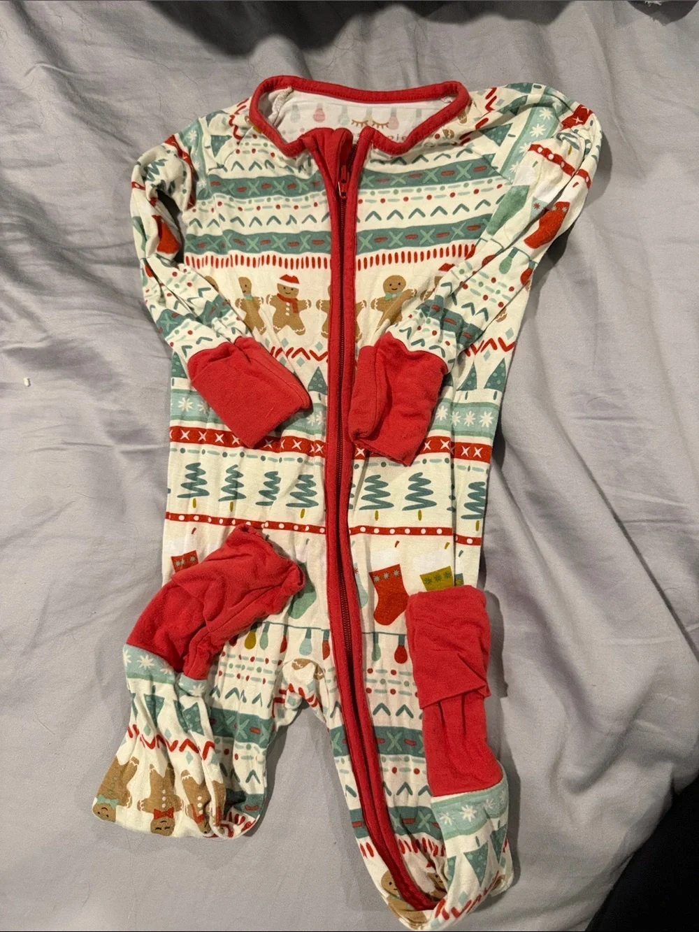 Little Sleepies Red, Green, White Holiday Gingerbread Footed Pajamas